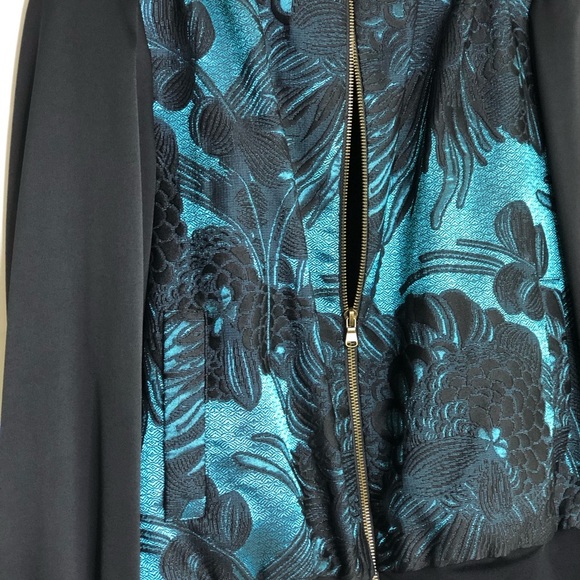 Trina Turk floral jacquard black and emerald green bomber jacket - Picture 9 of 12